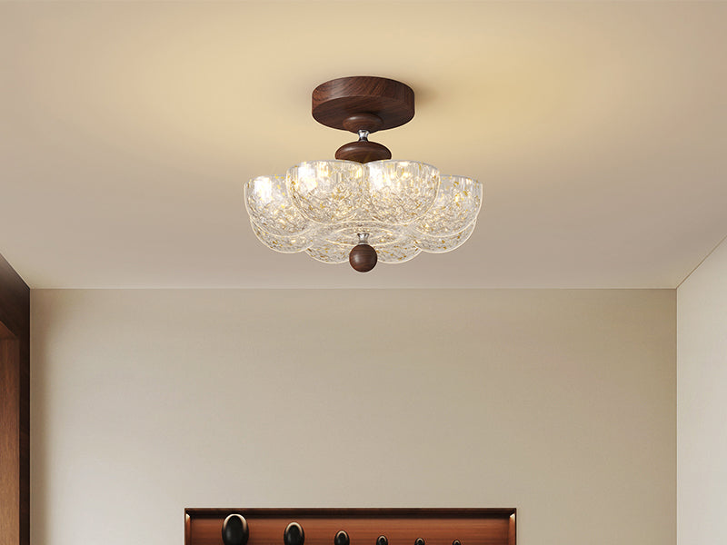 Walnut-Finish Bubble Ceiling Light