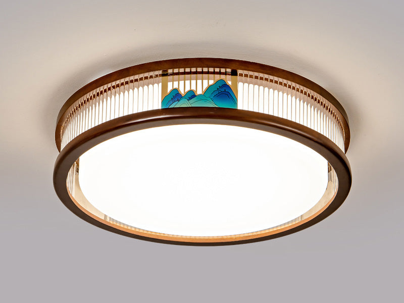 Dark Wood Round Ceiling Light