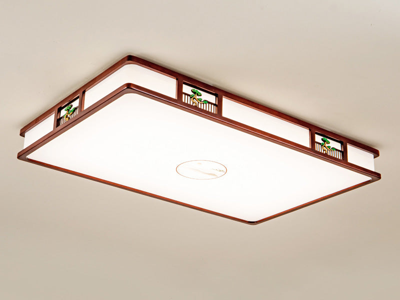 Golden-Grain Wood Rectangular Ceiling Light