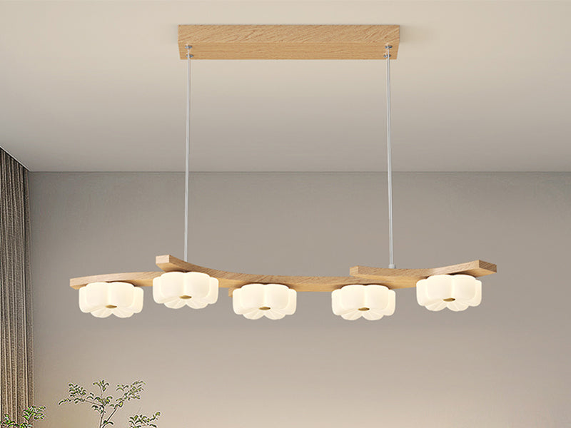 Natural Wood 5-Light Flower Pendant