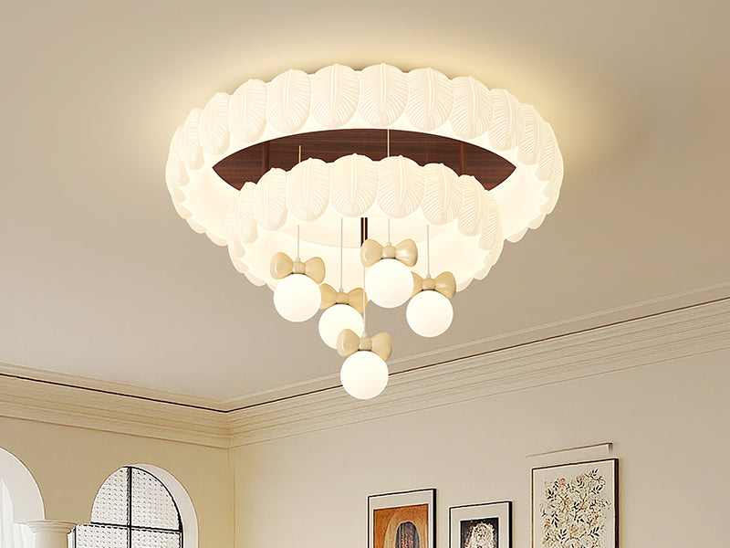 Walnut-Tone Sculptural Ceiling Light